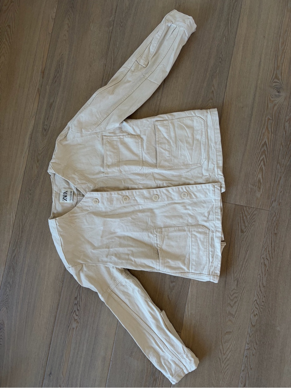 Zara Off-White Button Denim Jacket